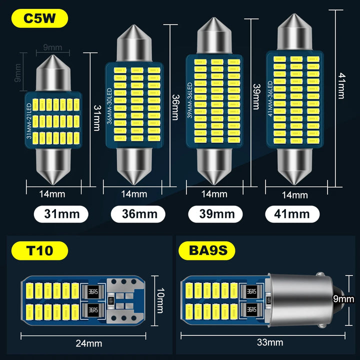 CANBUS LED Interior Bulbs T10/W5W/BA9S/C5W – Map Dome Trunk Multi-Size Set
