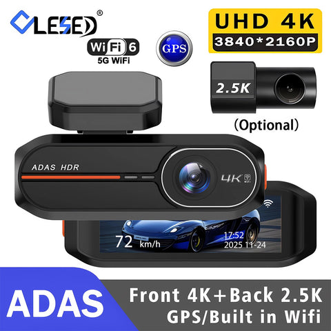4K Dual Dash Cam WiFi GPS ADAS – Front 4K Rear 2.5K 24H Night Vision Black Box