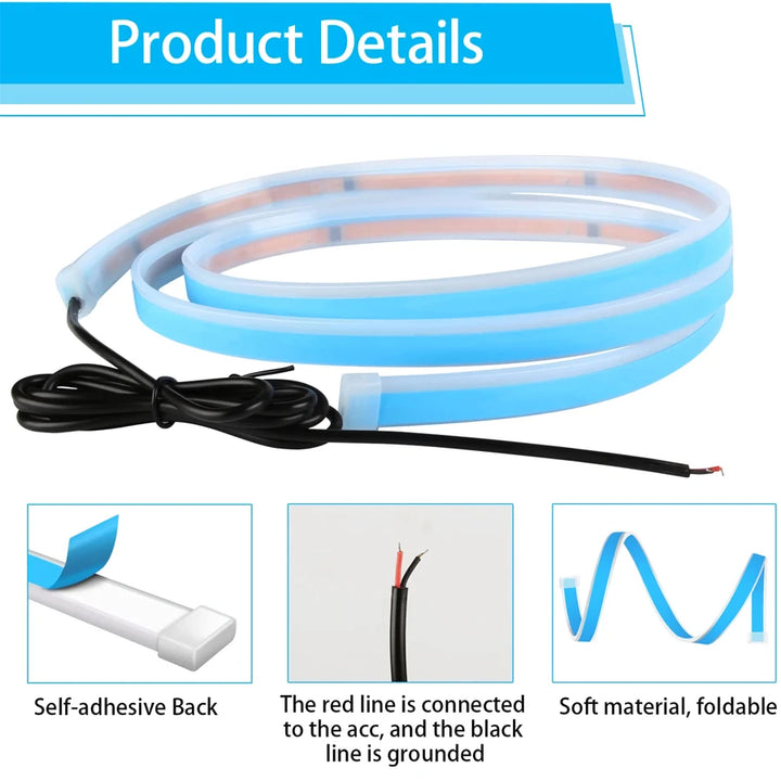LED DRL Hood Light Strip – Flexible Waterproof Daytime Running Headlight Lamp