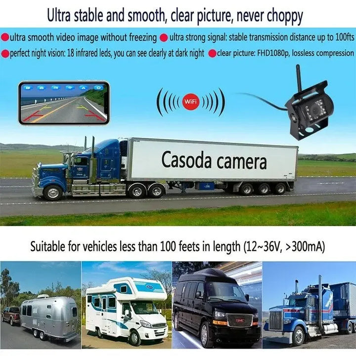 WiFi Wireless Backup Camera 1080P – IP68 Waterproof IR Night Vision Truck & RV