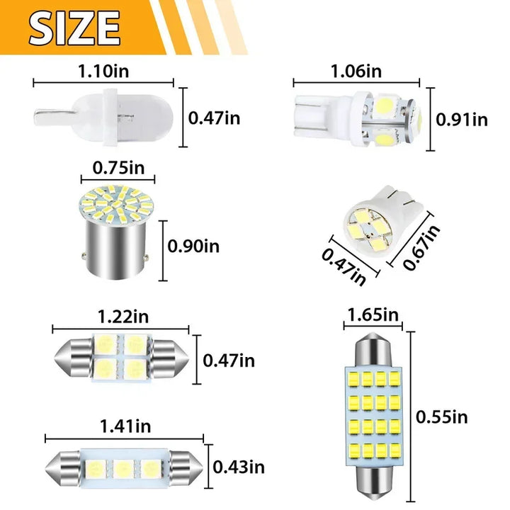 LED Interior Bulb Kit T10 & Festoon – 6500K White Dome Map Trunk & License Plate