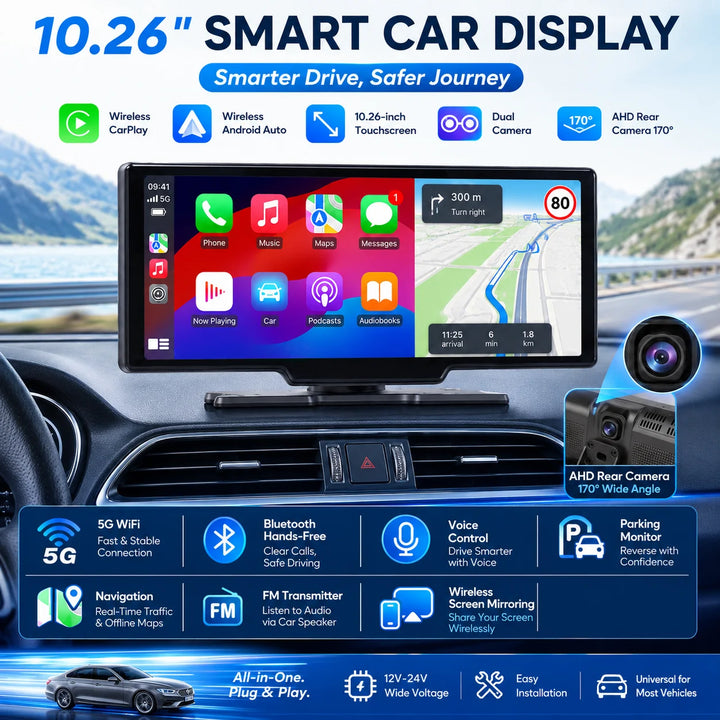 Portable Wireless CarPlay Android Auto Touchscreen – Universal Car Stereo
