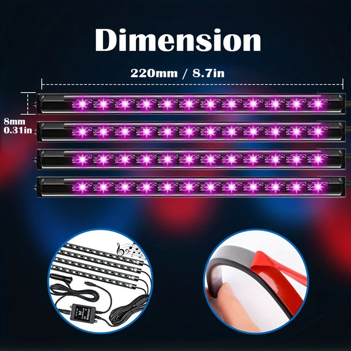 48-LED RGB Car Interior Strip – Bluetooth APP Music Sync Waterproof Multi-Color