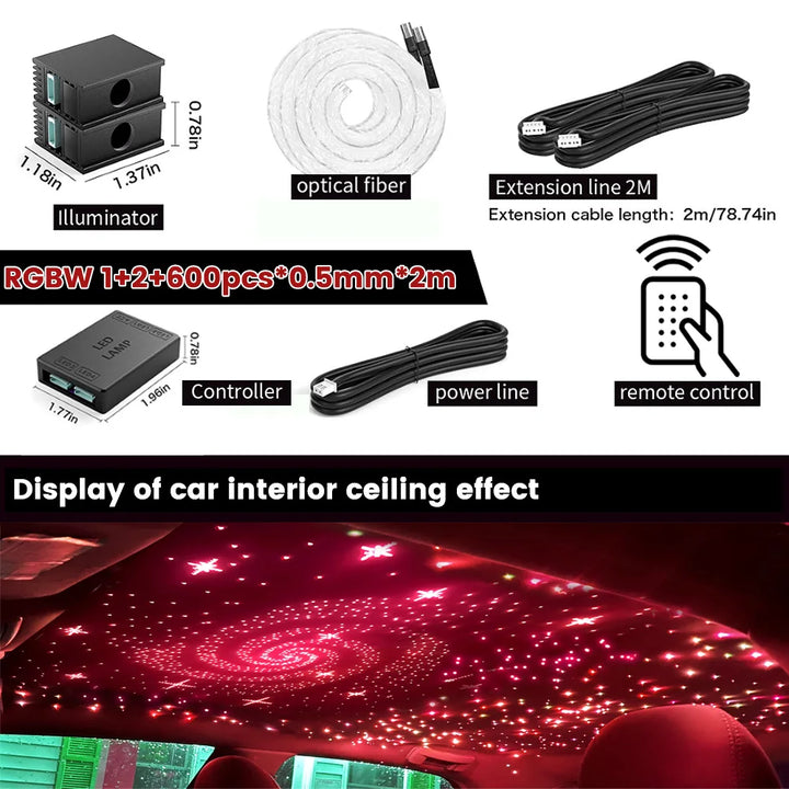 16W Fiber Optic Starlight Headliner RGBW – Car Roof APP & Remote Control Kit