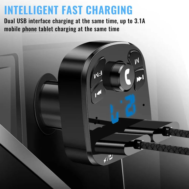 Bluetooth FM Transmitter Car Charger – Dual USB 3.1A Hands-Free MP3 Player