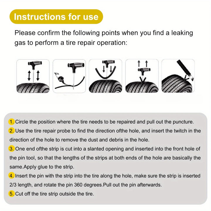 Emergency Tire Repair Kit – Heavy-Duty Rubber Plugs & Glue Cars Trucks RVs