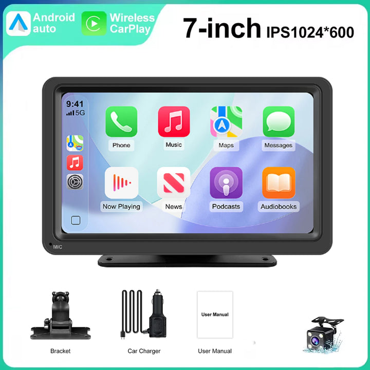 7-Inch Portable Wireless CarPlay Car Stereo – FM WiFi Bluetooth AUX USB