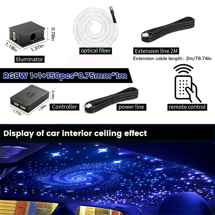 16W Fiber Optic Starlight Headliner RGBW – Car Roof APP & Remote Control Kit