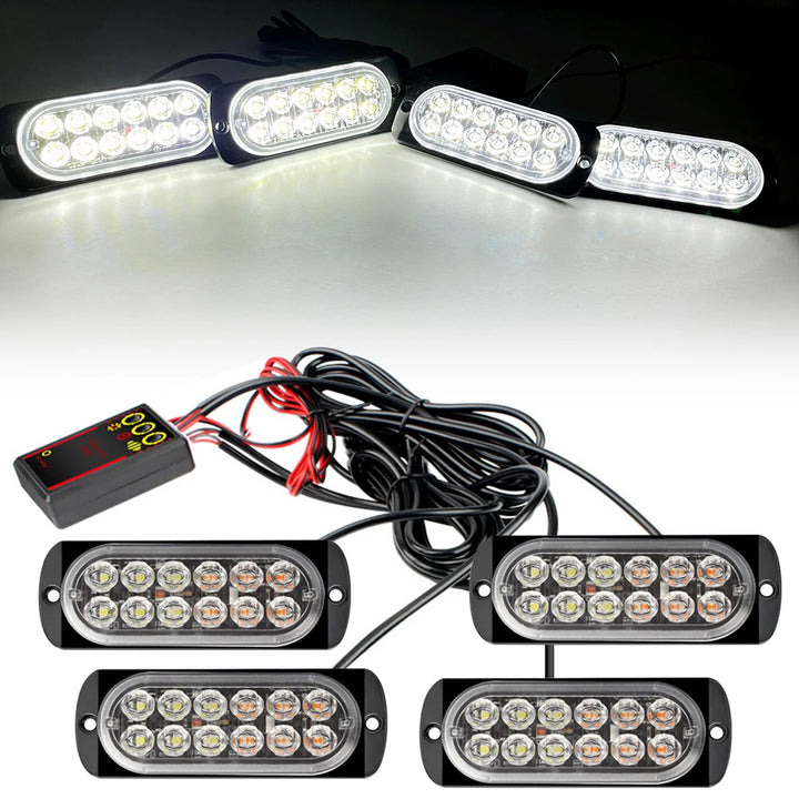 4-in-1 LED Grille Strobe Warning Light – Emergency Flash 12/24V Truck & SUV
