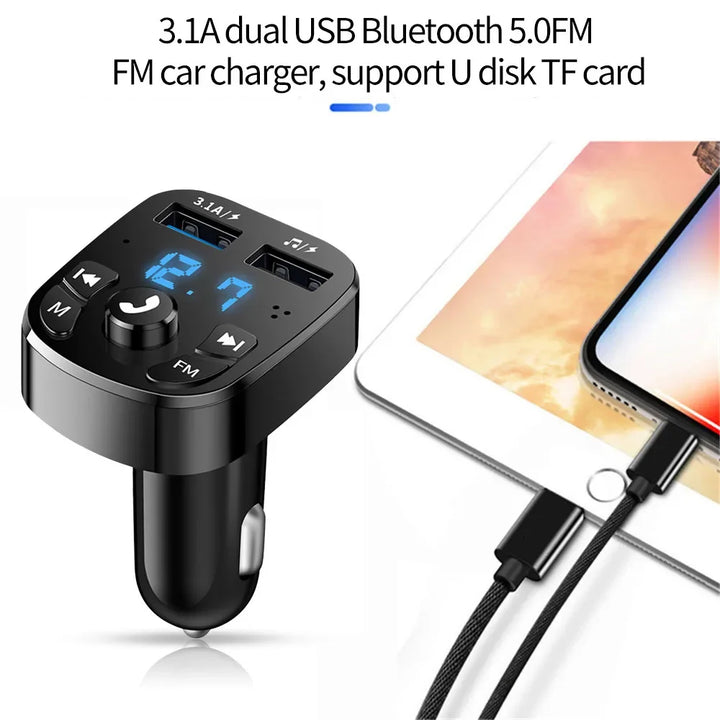 Bluetooth FM Transmitter Car Charger – Dual USB 3.1A Hands-Free MP3 Player