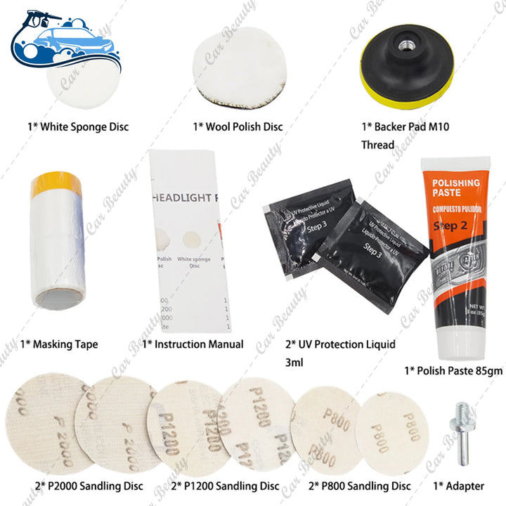Headlight Restorer Kit – UV Liquid Clears Hazy Yellow & Oxidized Headlight Lens