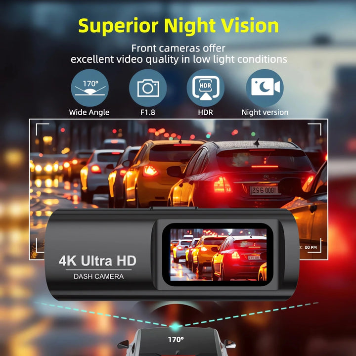 4K Dual Dash Cam WiFi – Front & Rear Night Vision 24H Parking Monitor DVR