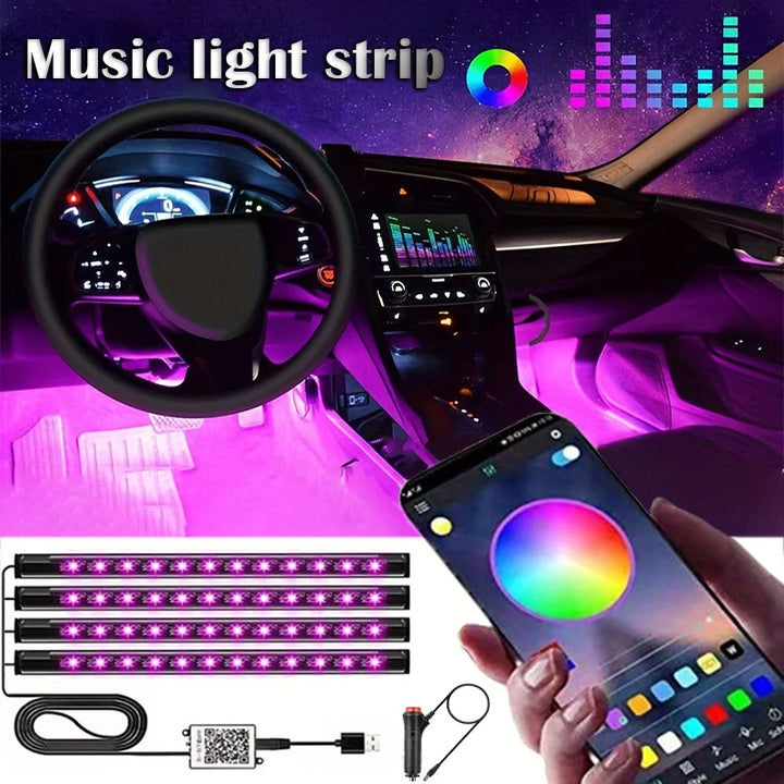 48-LED RGB Car Interior Strip – Bluetooth APP Music Sync Waterproof Multi-Color