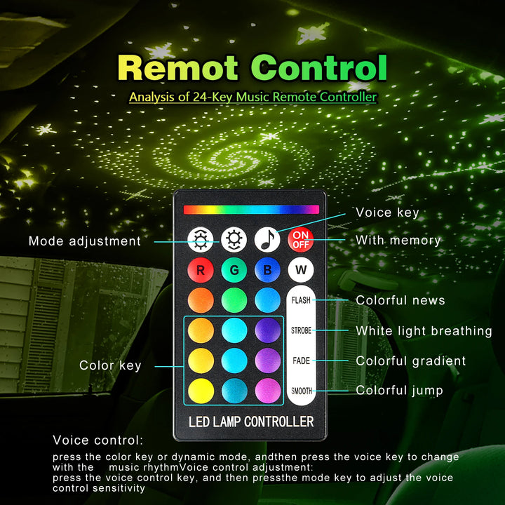 16W Fiber Optic Starlight Headliner RGBW – Car Roof APP & Remote Control Kit