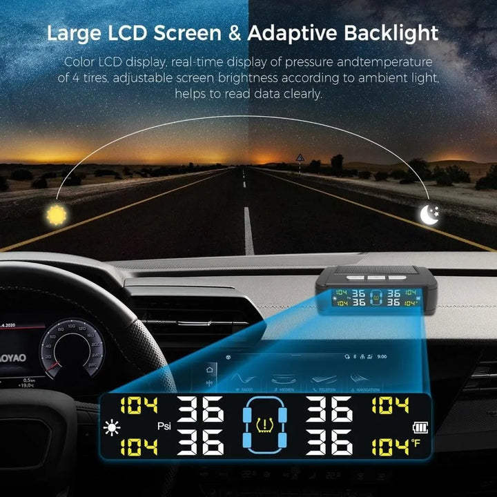 Universal Solar TPMS – 4 Sensors Tire Pressure & Temperature Alarm Display