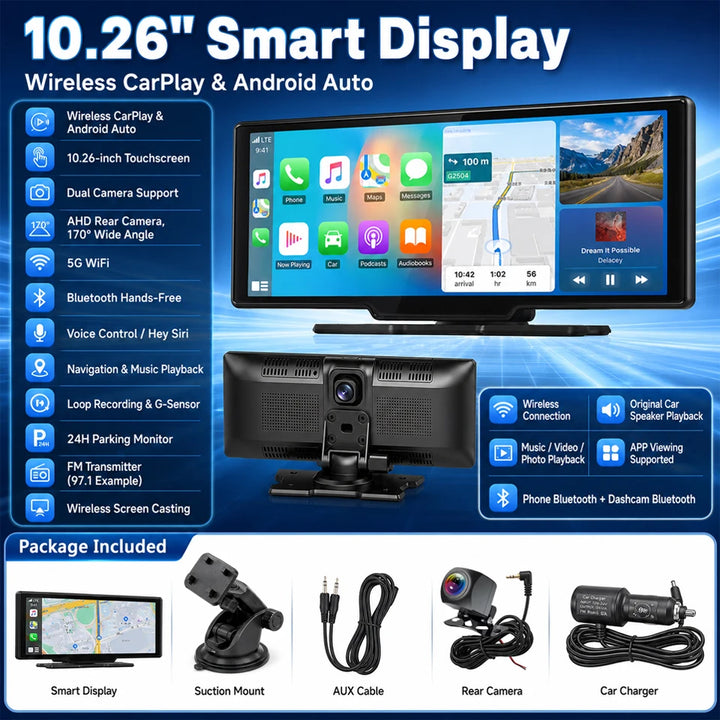 Portable Wireless CarPlay Android Auto Touchscreen – Universal Car Stereo