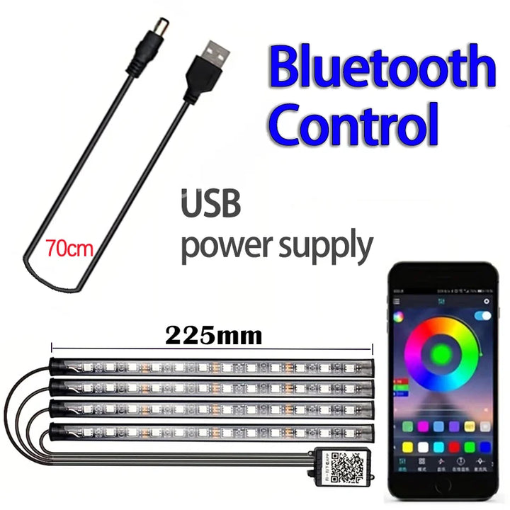 48-LED RGB Car Interior Strip – Bluetooth APP Music Sync Waterproof Multi-Color