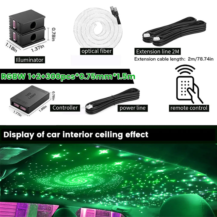 16W Fiber Optic Starlight Headliner RGBW – Car Roof APP & Remote Control Kit