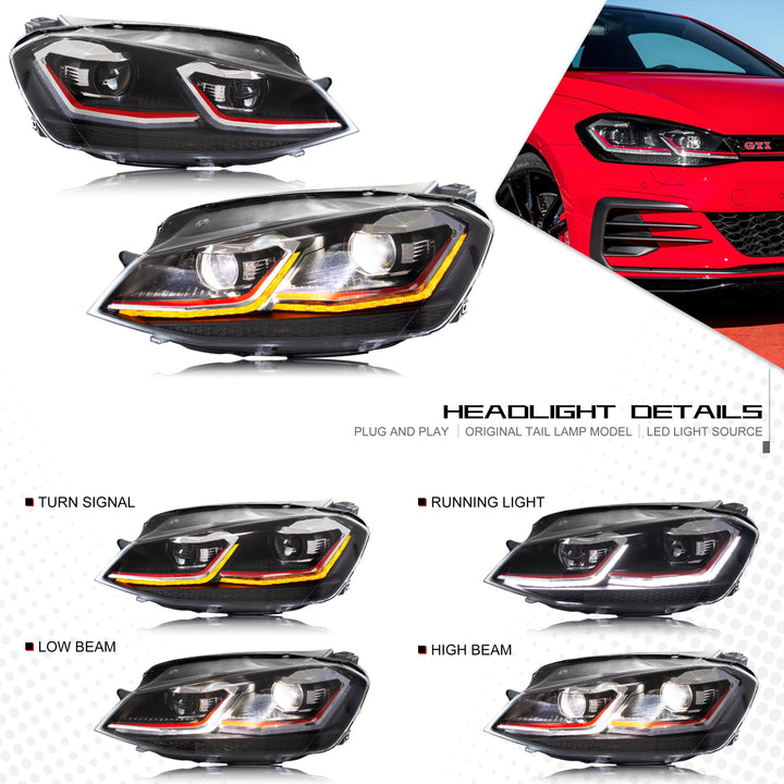 LED Headlight Assembly VW Golf MK7 2012-2017 – Dynamic Sequential Turn Signal
