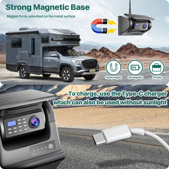 Solar Magnetic Backup Camera 5G WiFi – 1080P IR Night Vision Trucks & RVs