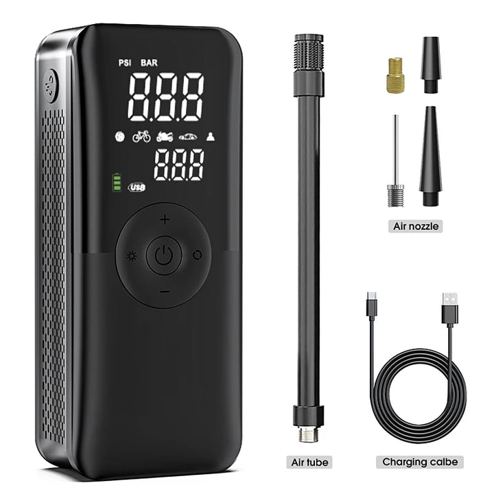 Cordless Rechargeable Tire Inflator – Digital Portable Compressor Car & Bike