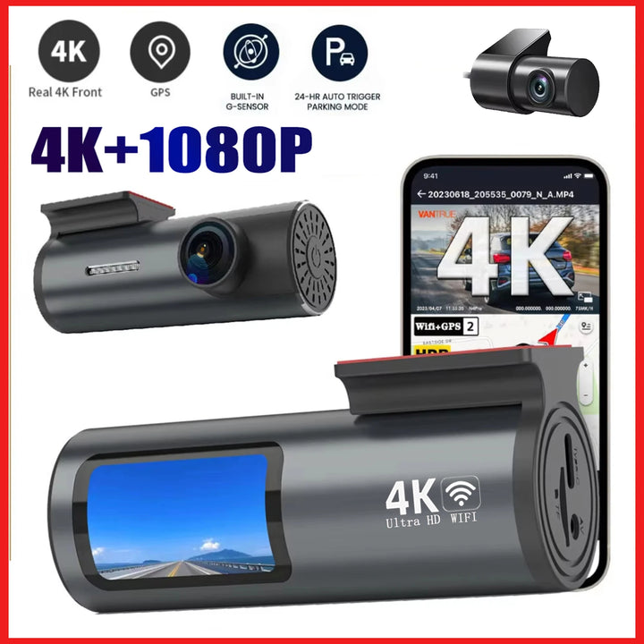 Mini 4K WiFi Dash Cam – G-Sensor 24H Parking Mode Loop Recording USB Install