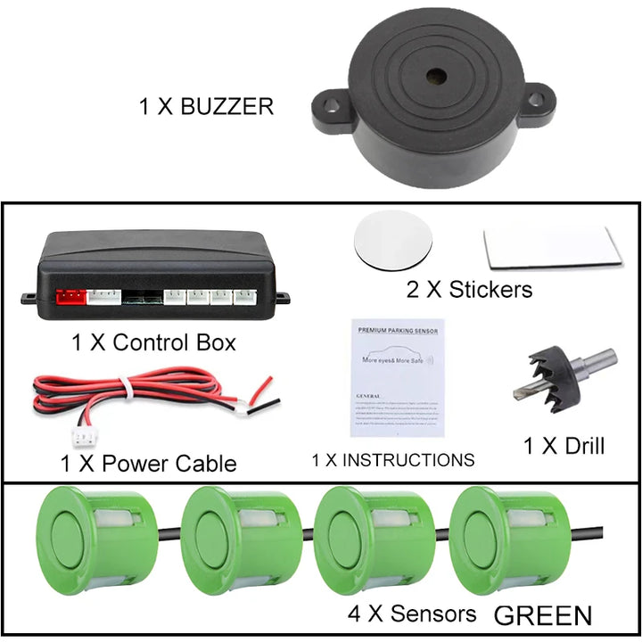 Car Parking Sensor Kit 22mm – 4 Sensors Reverse Radar Buzzer Alert 12 Colors