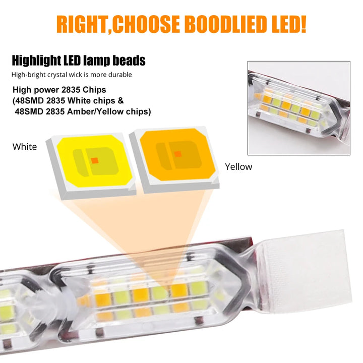 Flexible DRL LED Strip Pair – White Driving & Yellow Flowing Turn Signal