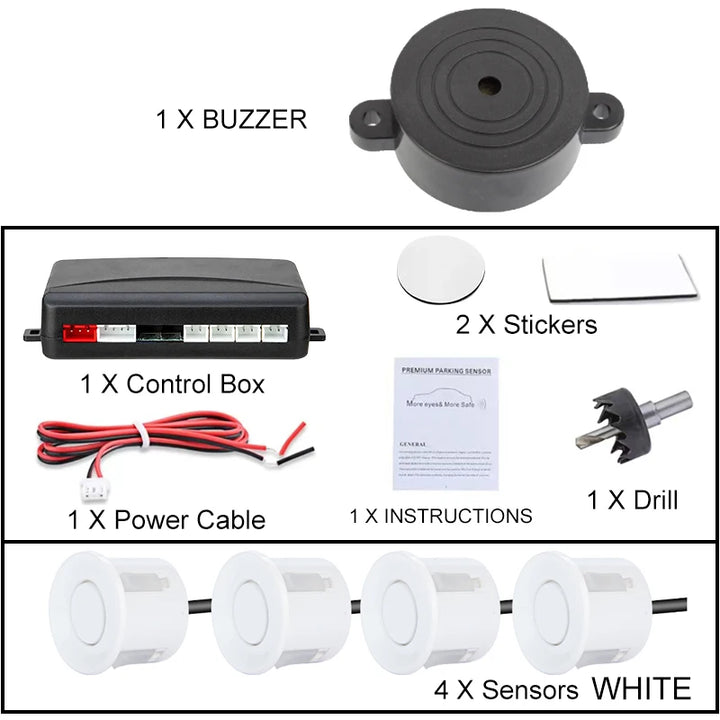 Car Parking Sensor Kit 22mm – 4 Sensors Reverse Radar Buzzer Alert 12 Colors