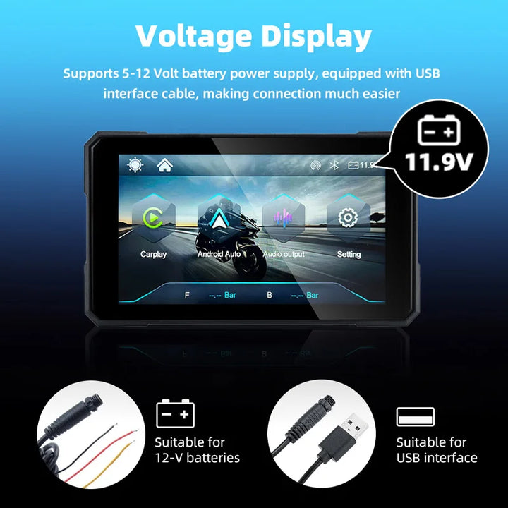 Portable 5-Inch Motorcycle GPS Wireless CarPlay Screen – IPX7 Waterproof