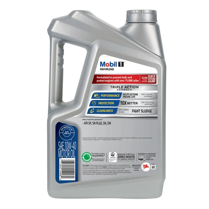 Mobil 1™ High Mileage Full Synthetic 10W-40 Motor Oil – 5 Quart Pack of 3