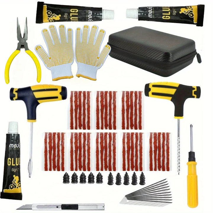 Emergency Tire Repair Kit – Heavy-Duty Rubber Plugs & Glue Cars Trucks RVs