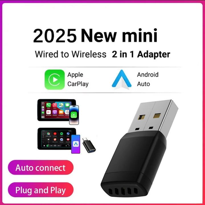 Wireless CarPlay Android Auto Adapter – USB Dongle WiFi Bluetooth Auto Connect