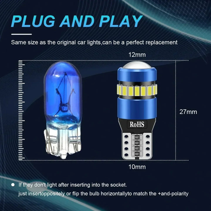 T10 W5W 194 CANBUS LED Bulbs 2-Pack – 6000K White Interior & License Plate