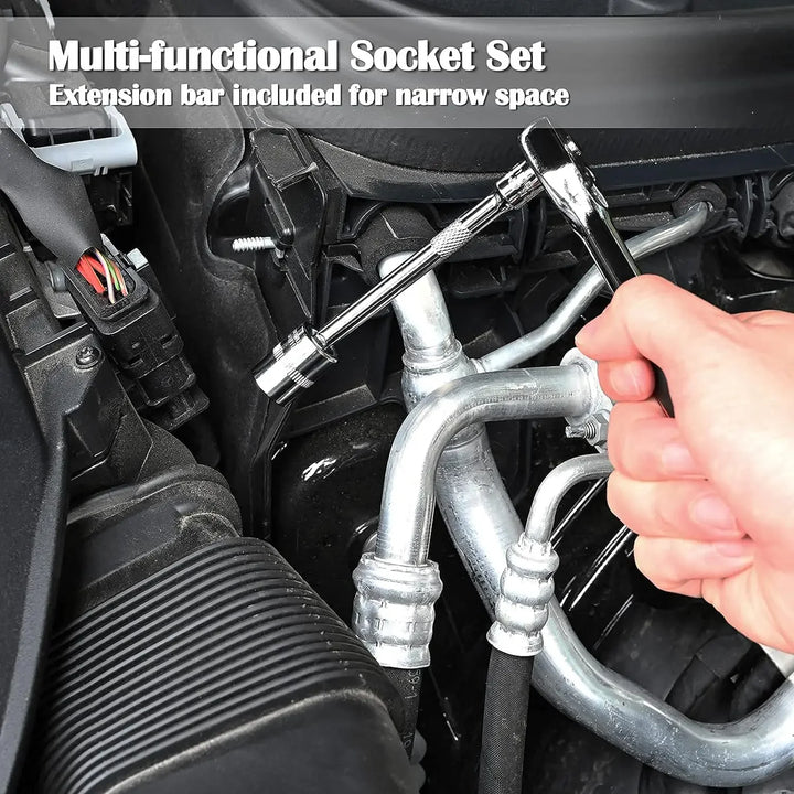 46-Piece 1/4 Drive Socket Ratchet Set – Metric Bit Sockets & Extension Bar