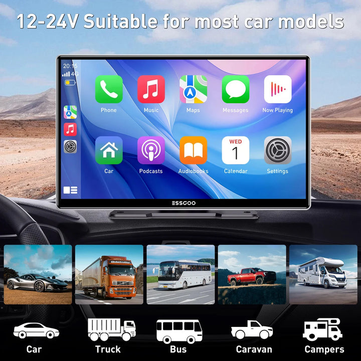 7/9-Inch Portable Wireless CarPlay Android Auto Screen – HD DVR