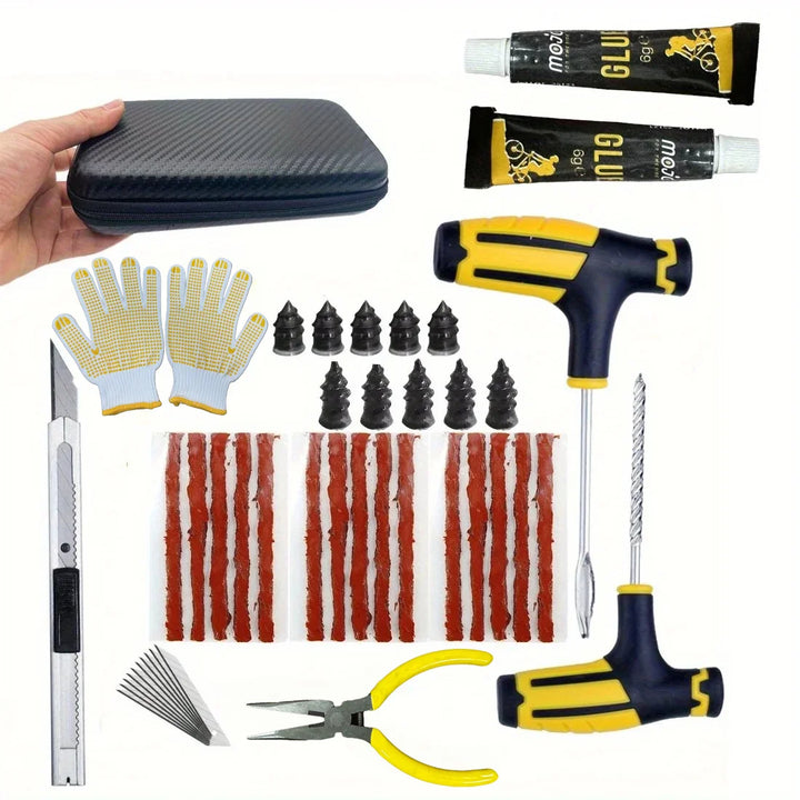 Emergency Tire Repair Kit – Heavy-Duty Rubber Plugs & Glue Cars Trucks RVs
