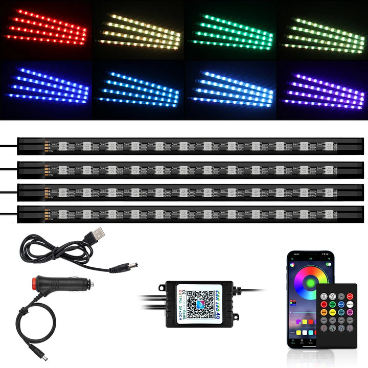 RGB Car Ambient Light Kit – LED Foot Strip Music Sync APP Remote USB Powered