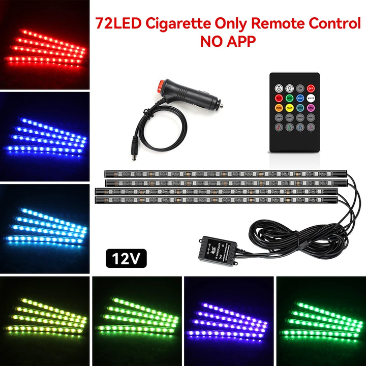 RGB Car Ambient Light Kit – LED Foot Strip Music Sync APP Remote USB Powered