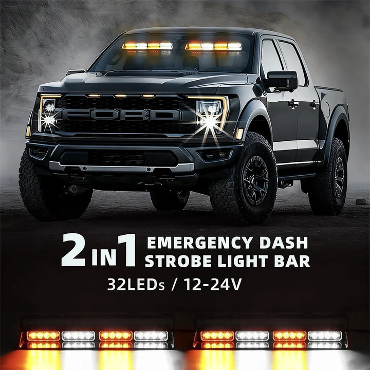 Emergency Dash Strobe Lights 36 LED – 2x14.7in Amber/White Hazard Flash Bars
