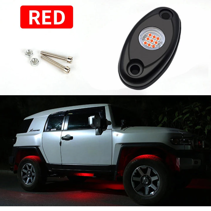 9-LED Rock Lights Kit – Neon Underglow Underbody for Truck SUV & Jeep Off-Road