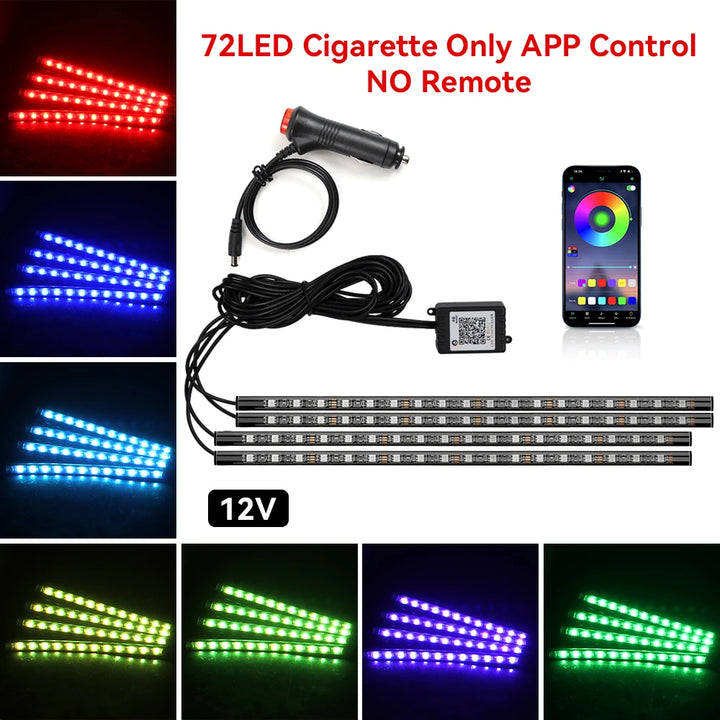 RGB Car Ambient Light Kit – LED Foot Strip Music Sync APP Remote USB Powered