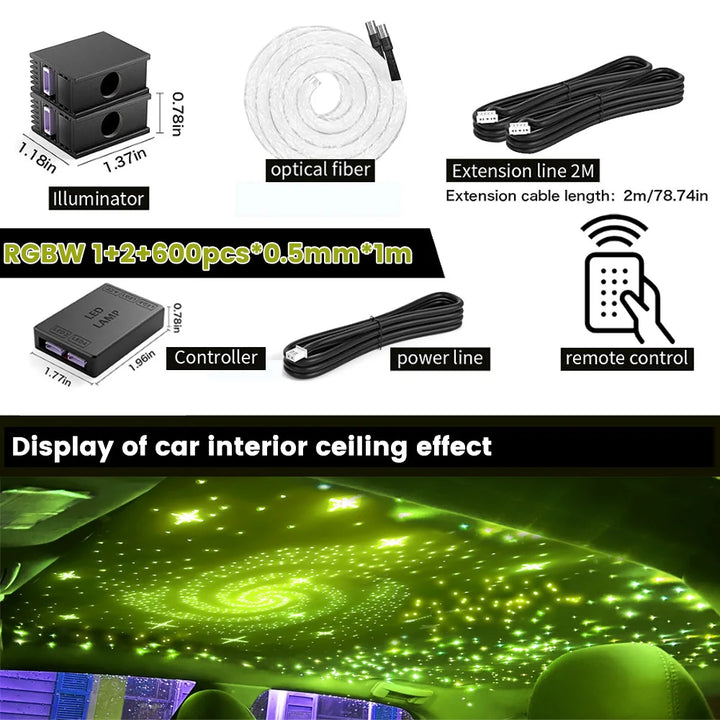 16W Fiber Optic Starlight Headliner RGBW – Car Roof APP & Remote Control Kit
