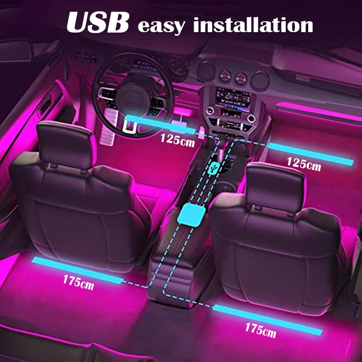 48-LED RGB Car Interior Strip – Bluetooth APP Music Sync Waterproof Multi-Color