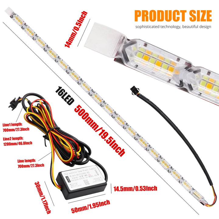 Flexible DRL LED Strip Pair – White Driving & Yellow Flowing Turn Signal