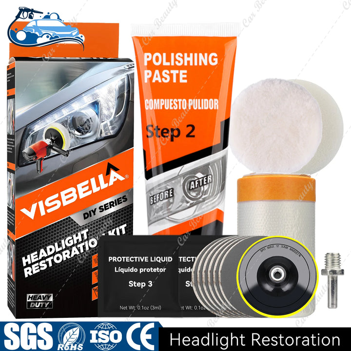 Headlight Restorer Kit – UV Liquid Clears Hazy Yellow & Oxidized Headlight Lens
