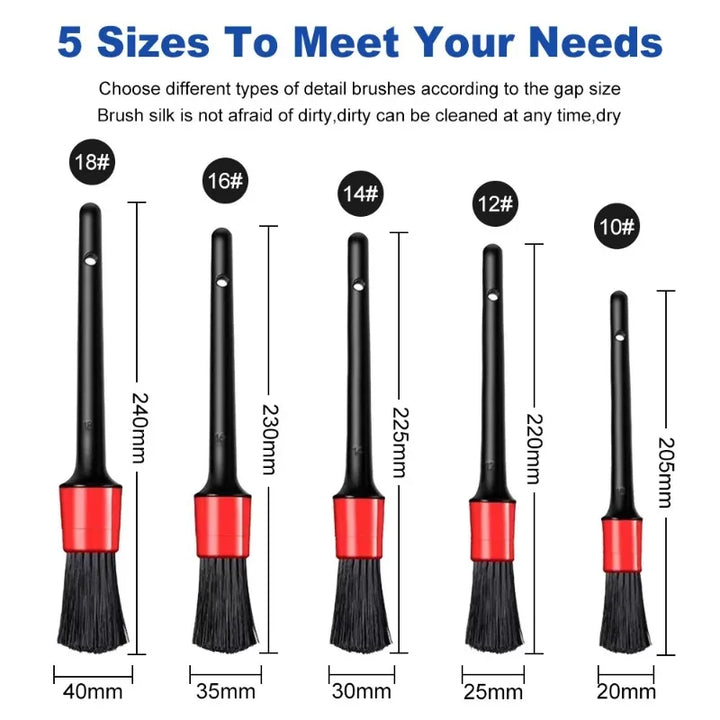 5-Piece Car Detailing Brush Kit – Interior Vents & Wheel Rim Cleaning Set