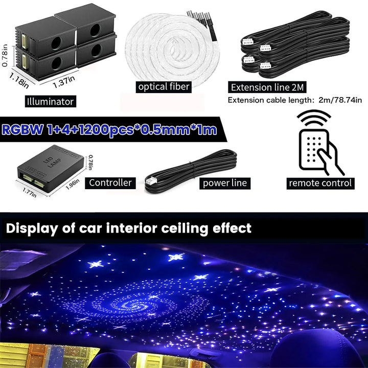 16W Fiber Optic Starlight Headliner RGBW – Car Roof APP & Remote Control Kit
