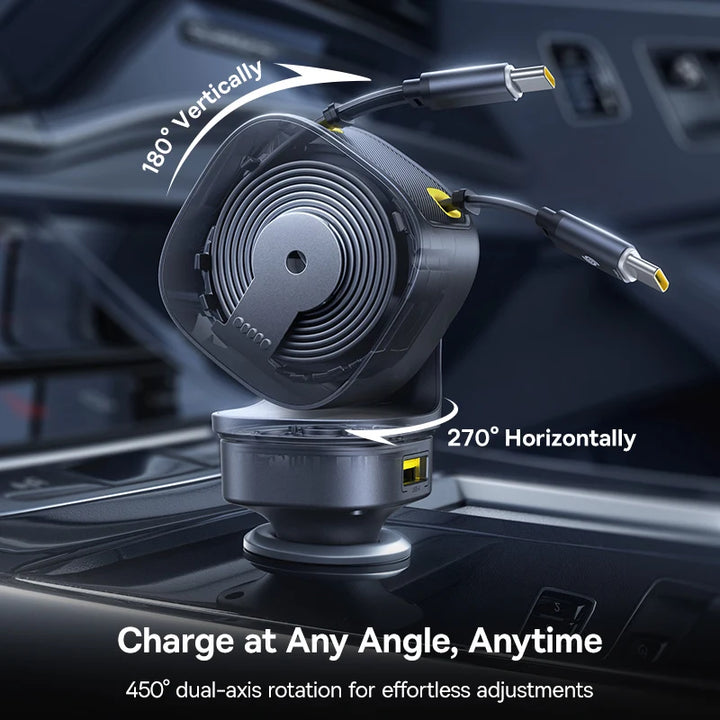 Baseus 240W 4-Port Car Charger – Dual Retractable Cable PD USB-C Fast Charge