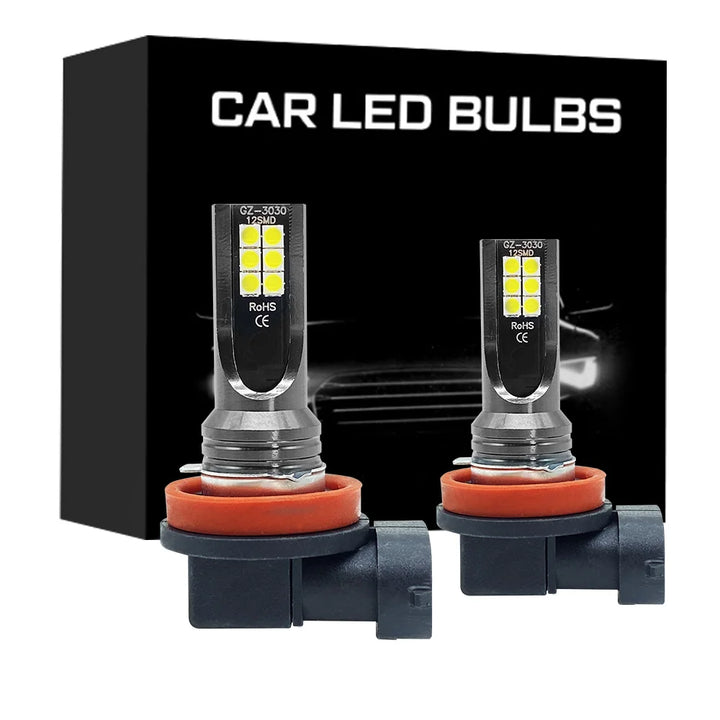 LED Fog Light Bulbs H8/H11/9005/9006 – 6000K Super Bright DRL Pair 12/24V
